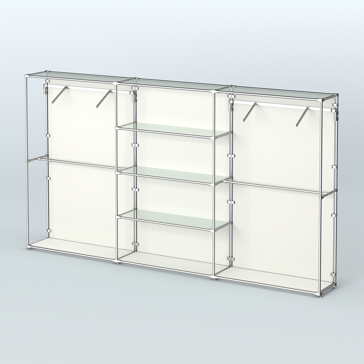 Торговая система ХРОМ (задняя стенка - ДСП) 3600 мм с прозрачными полками и поручнями №10 Белый