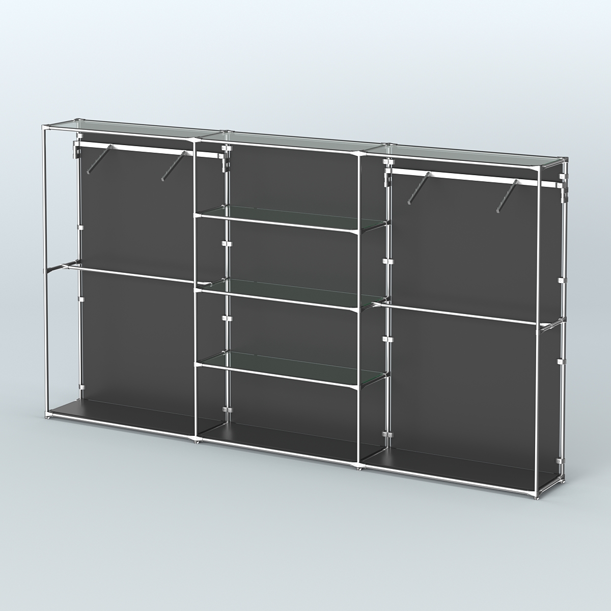 Торговая система ХРОМ (задняя стенка - ДСП) 3600 мм с прозрачными полками и поручнями №10 Черный