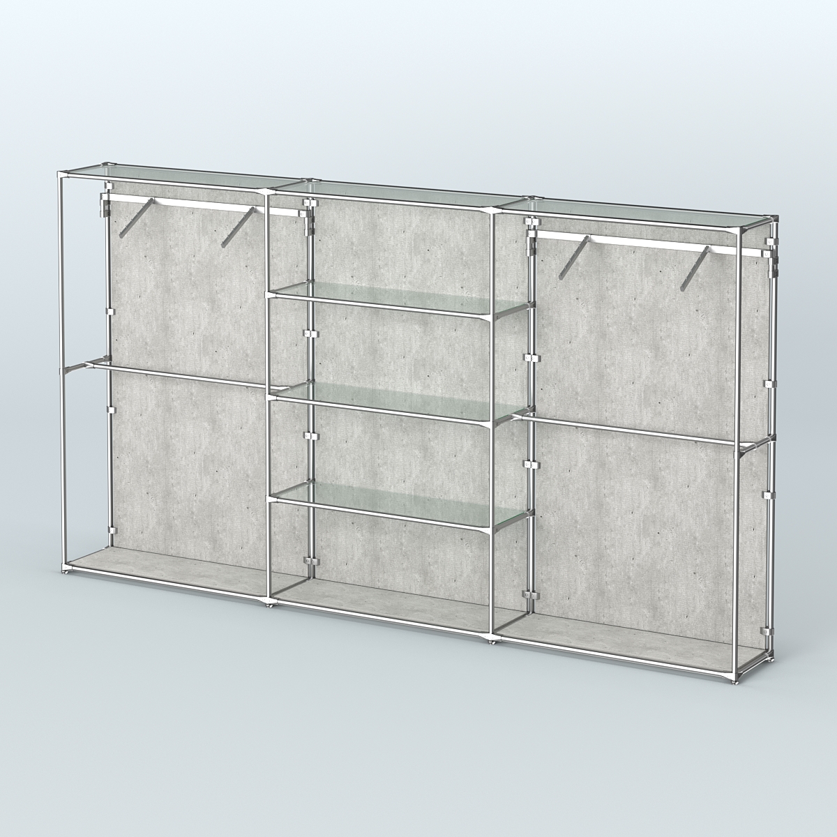 Торговая система ХРОМ (задняя стенка - ДСП) 3600 мм с прозрачными полками и поручнями №10 Метрополитан Грей