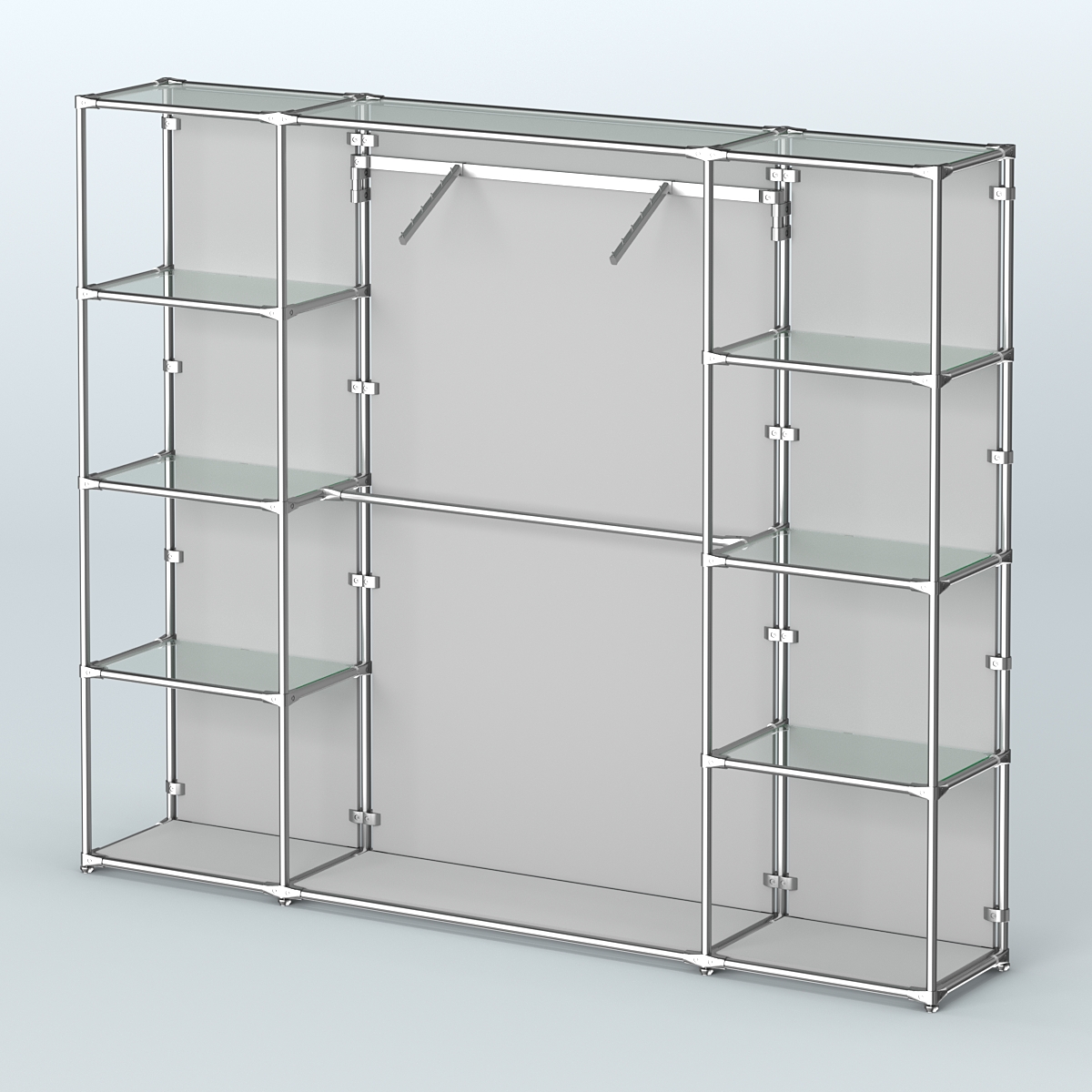 Торговая система ХРОМ (задняя стенка - ДСП) 2430 мм с прозрачными полками и поручнями №11 Серый