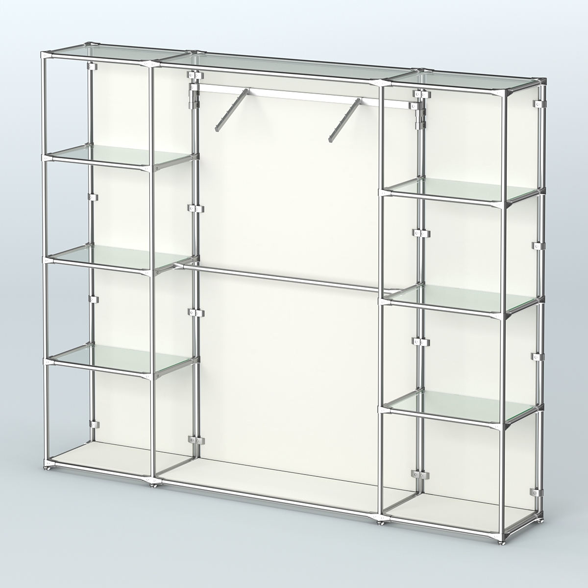 Торговая система ХРОМ (задняя стенка - ДСП) 2430 мм с прозрачными полками и поручнями №11 Белый