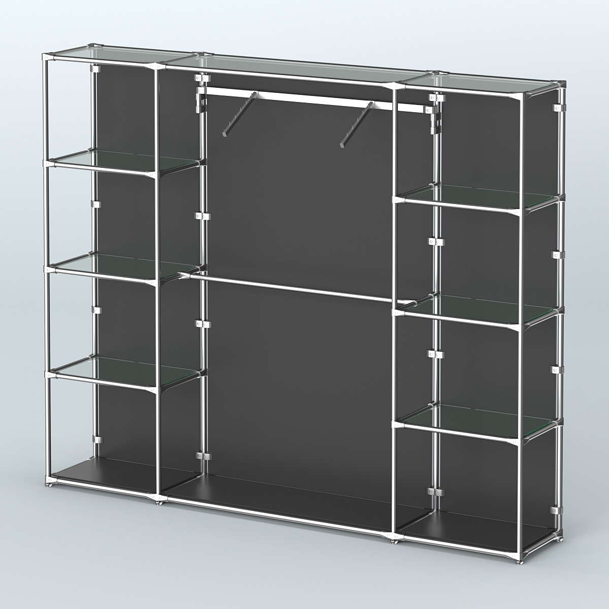 Торговая система ХРОМ (задняя стенка - ДСП) 2430 мм с прозрачными полками и поручнями №11 Черный
