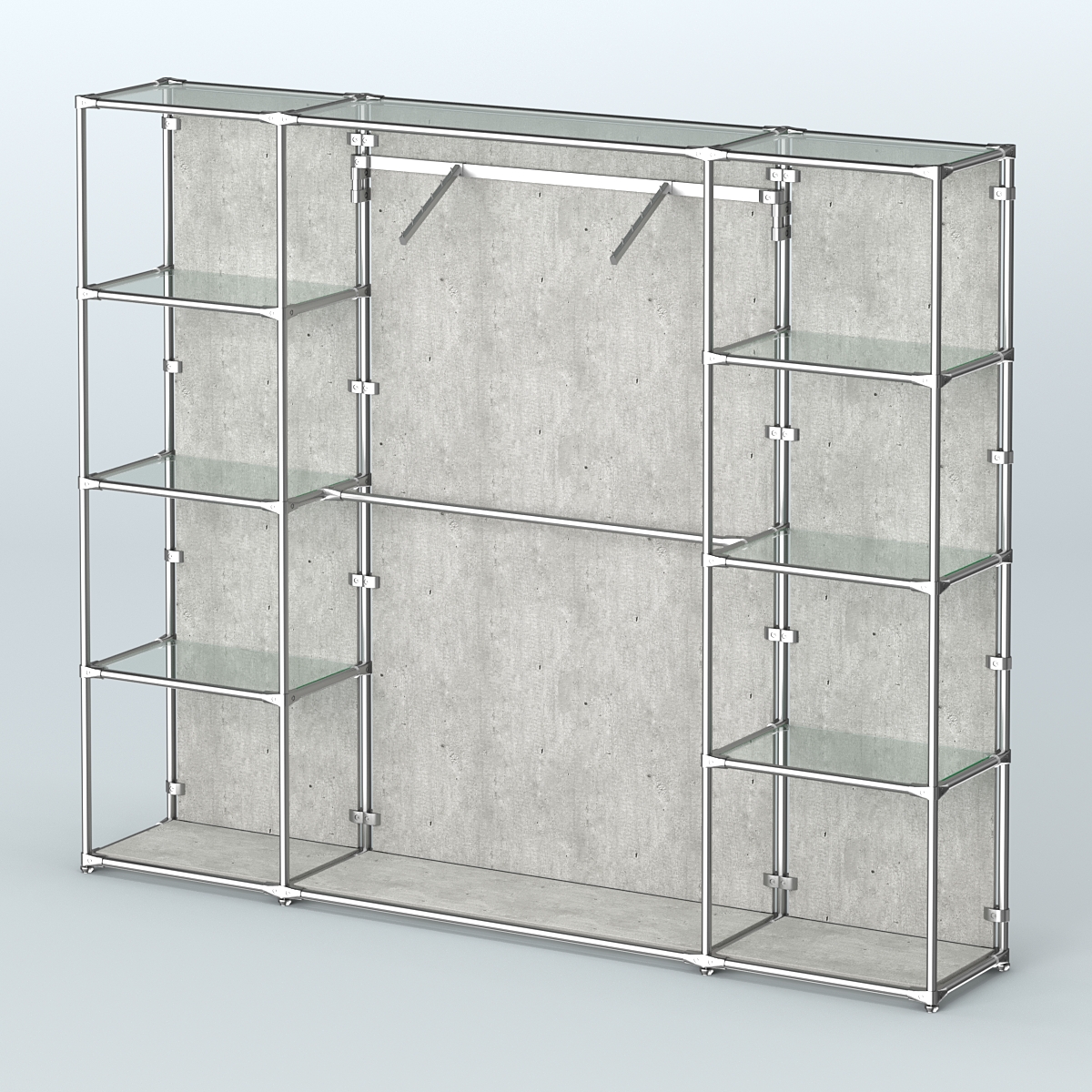 Торговая система ХРОМ (задняя стенка - ДСП) 2430 мм с прозрачными полками и поручнями №11 Метрополитан Грей