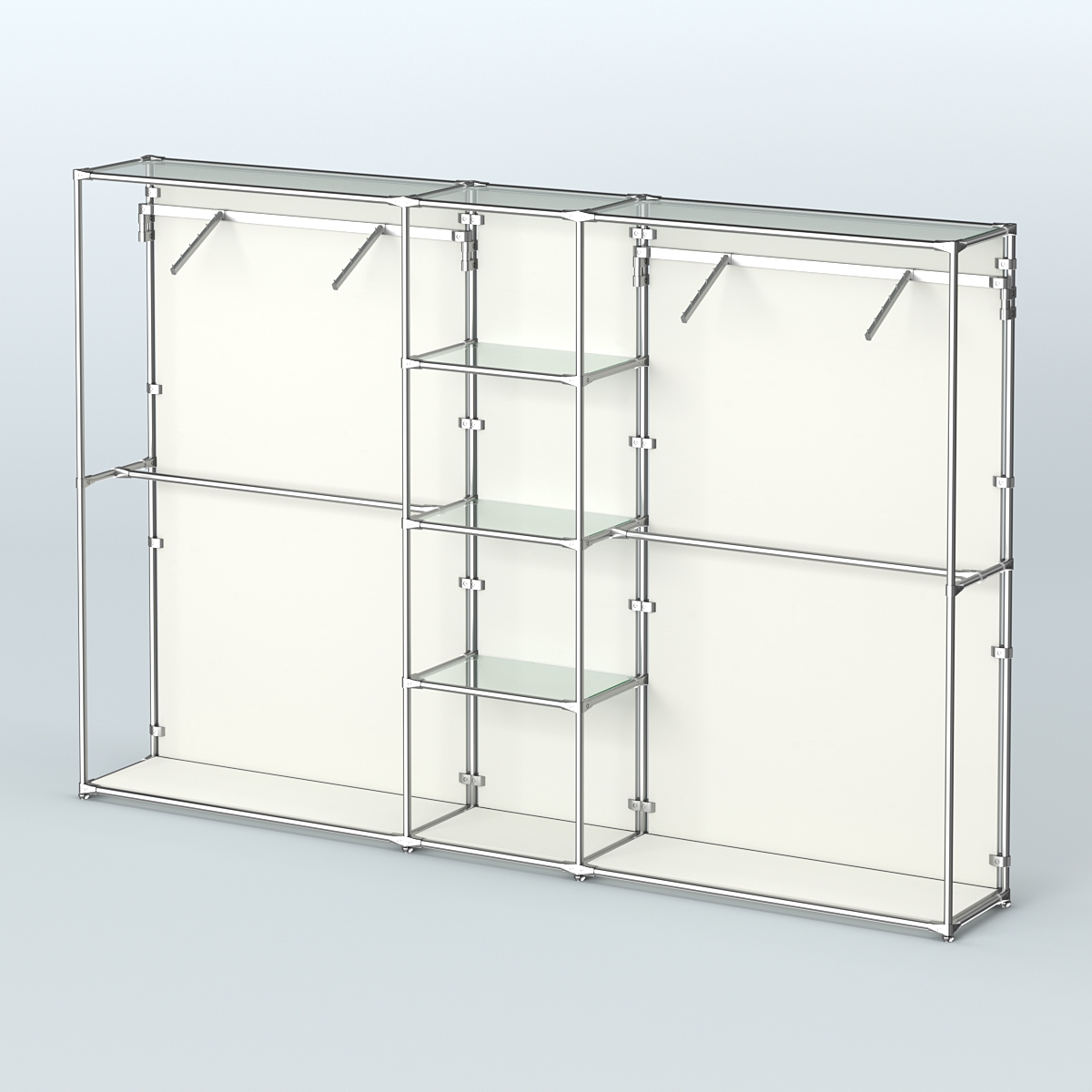 Торговая система ХРОМ (задняя стенка - ДСП) 3030 мм с прозрачными полками и поручнями №12 Белый