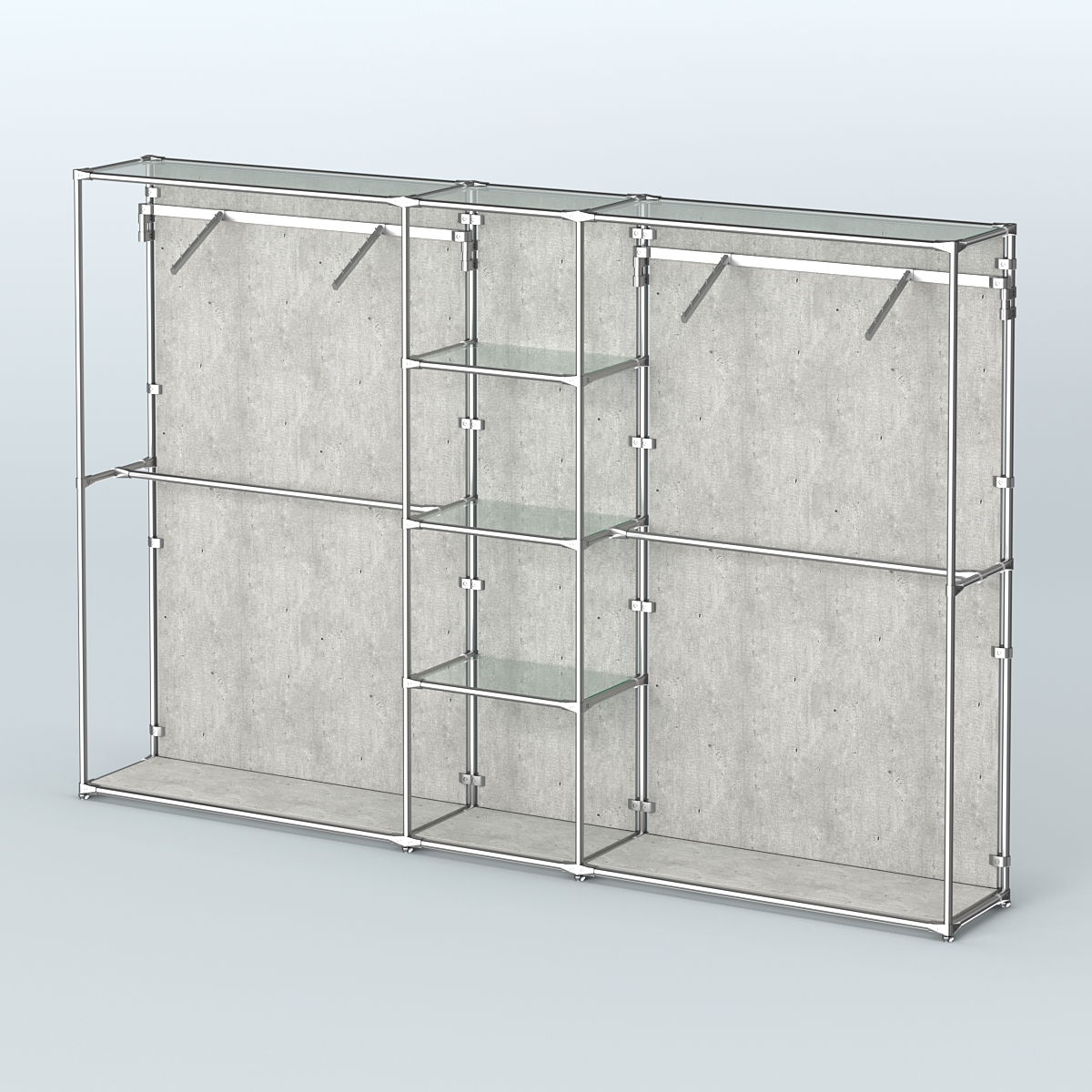 Торговая система ХРОМ (задняя стенка - ДСП) 3030 мм с прозрачными полками и поручнями №12 Метрополитан Грей