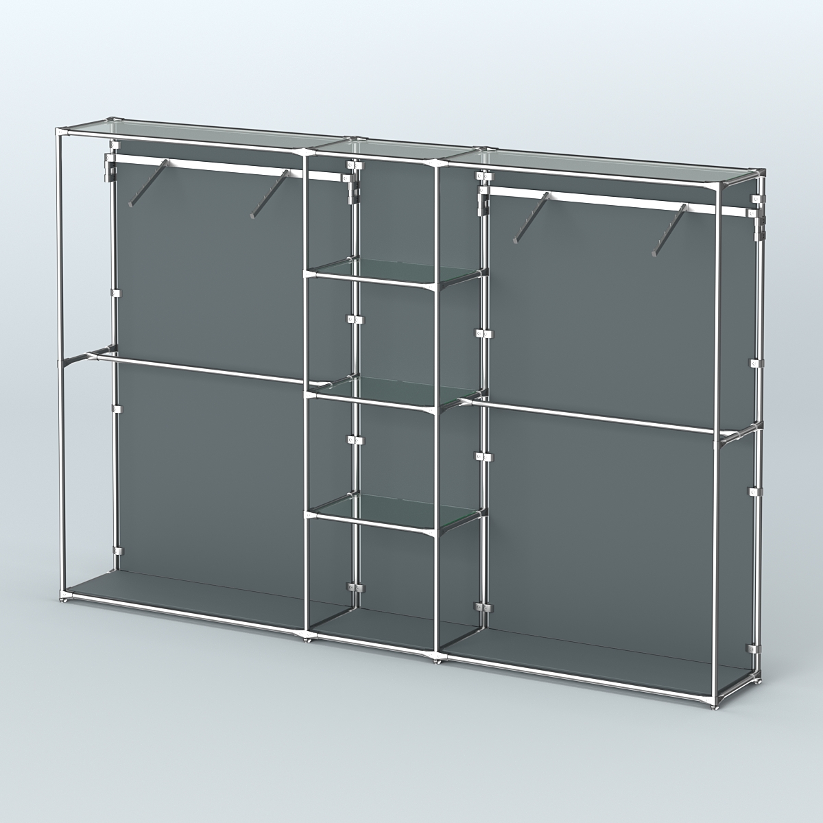 Торговая система ХРОМ (задняя стенка - ДСП) 3030 мм с прозрачными полками и поручнями №12 Темно-Серый