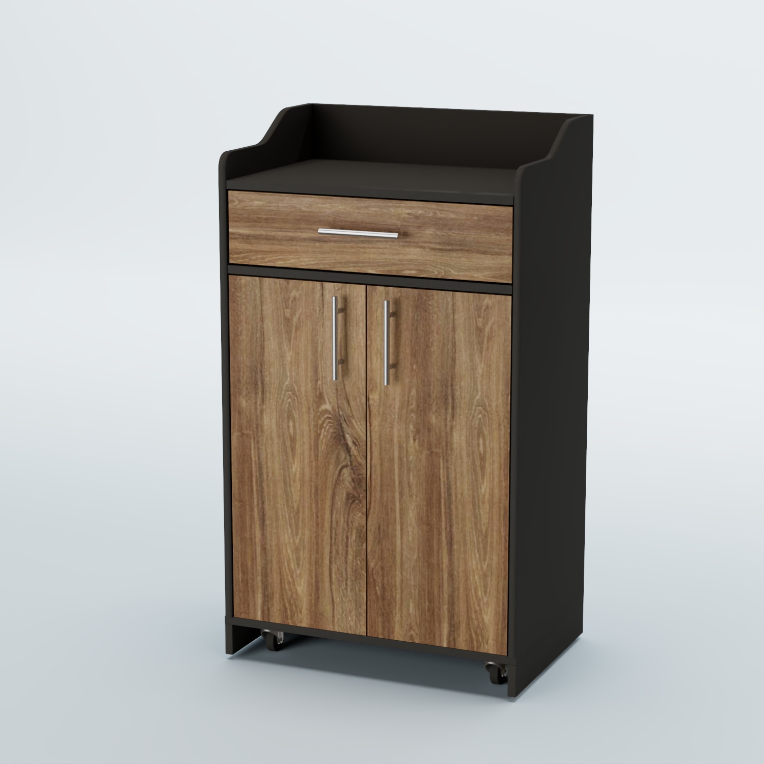 Стойка официанта "Бармен" №5-П передвижная Черный + Дуб Канзас Коричневый