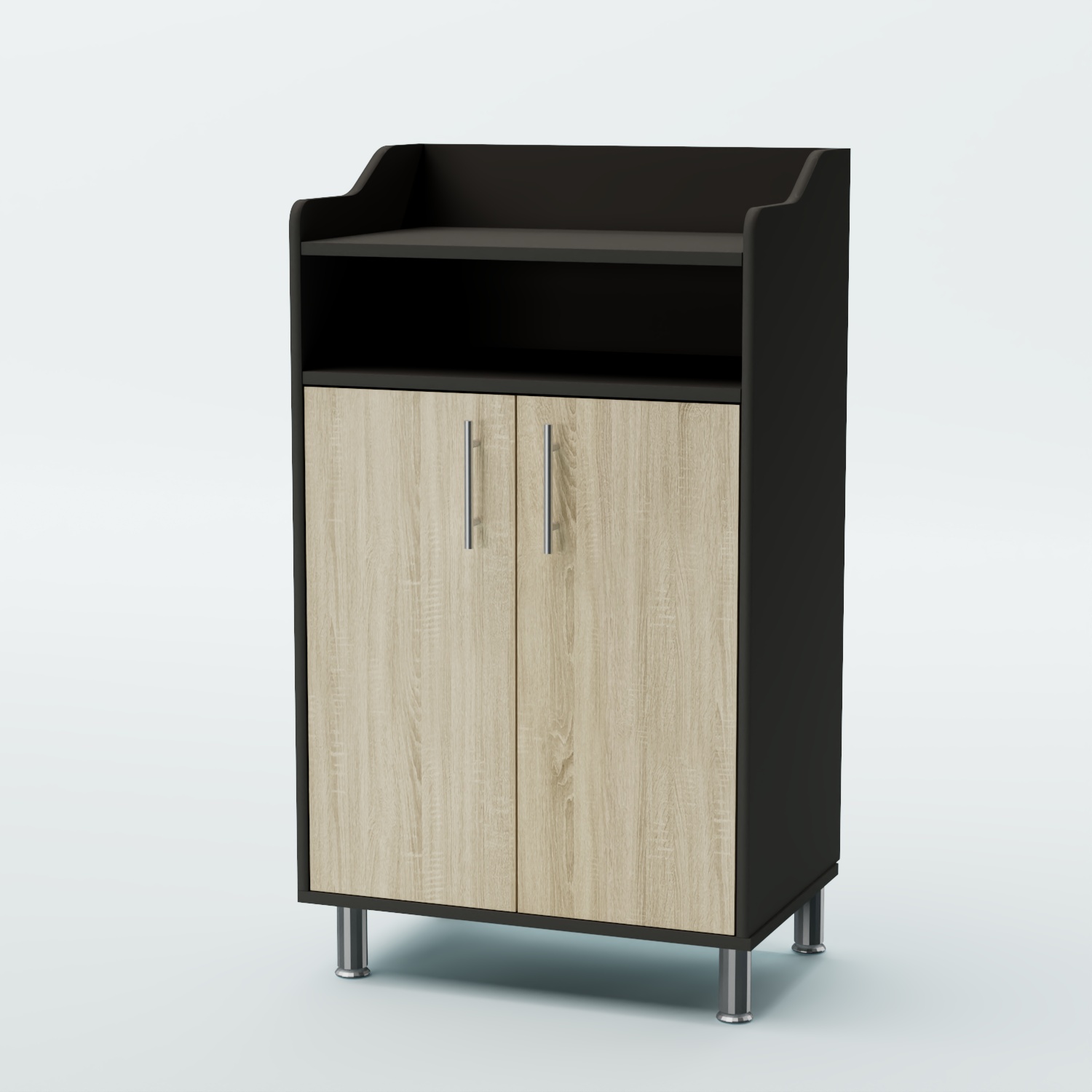 Стойка официанта "Бармен" №4-Н на ножках Черный + Дуб Канзас Коричневый