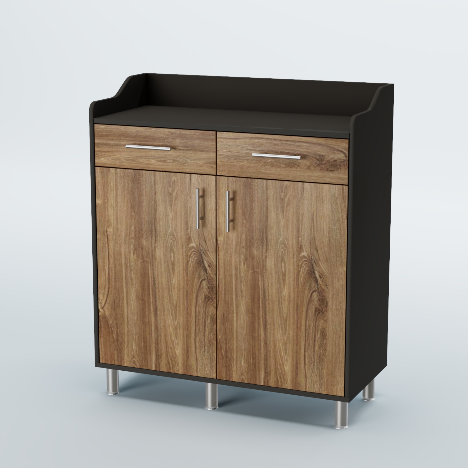 Стойка официанта "Бармен" №6-Н на ножках Черный + Дуб Канзас Коричневый