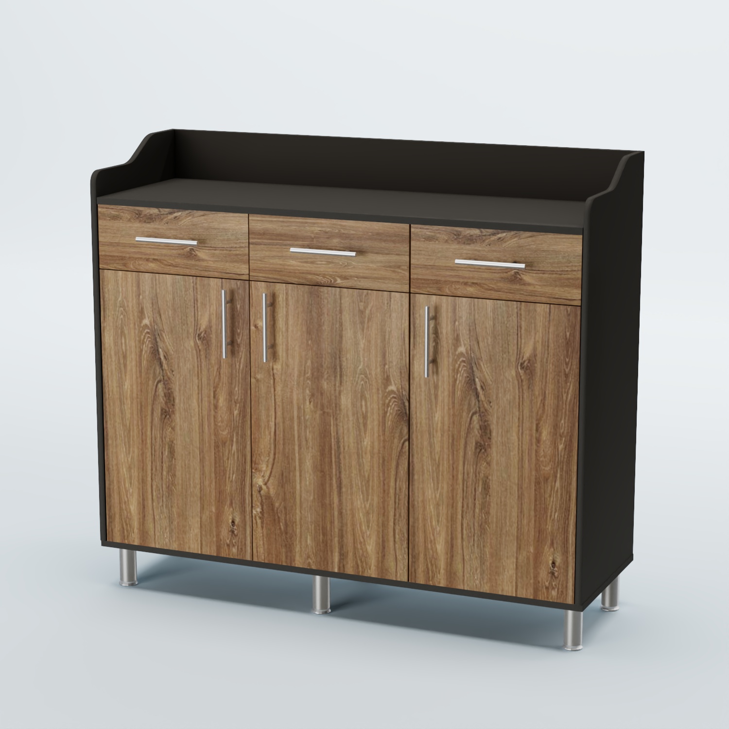 Стойка официанта "Бармен" №8-Н на ножках Черный + Дуб Канзас Коричневый