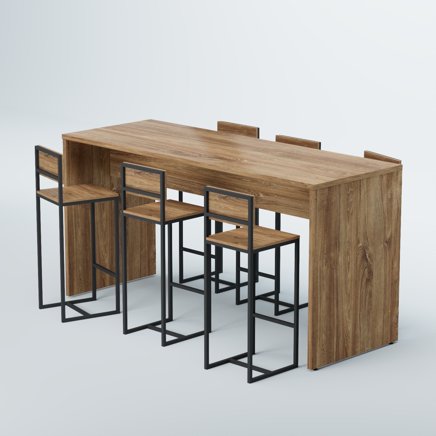 Комплект барный стол "Кофе-брейк" №2 и стулья Дуб Канзас коричневый