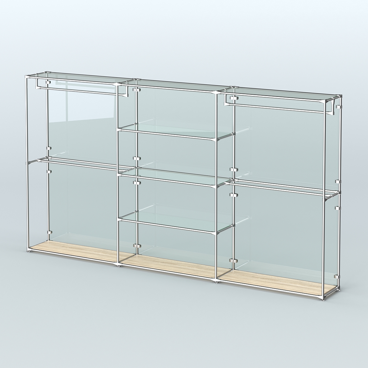 Торговая система ХРОМ (задняя стенка - стекло) 3600 мм с прозрачными полками и поручнями №2 Дуб Сонома