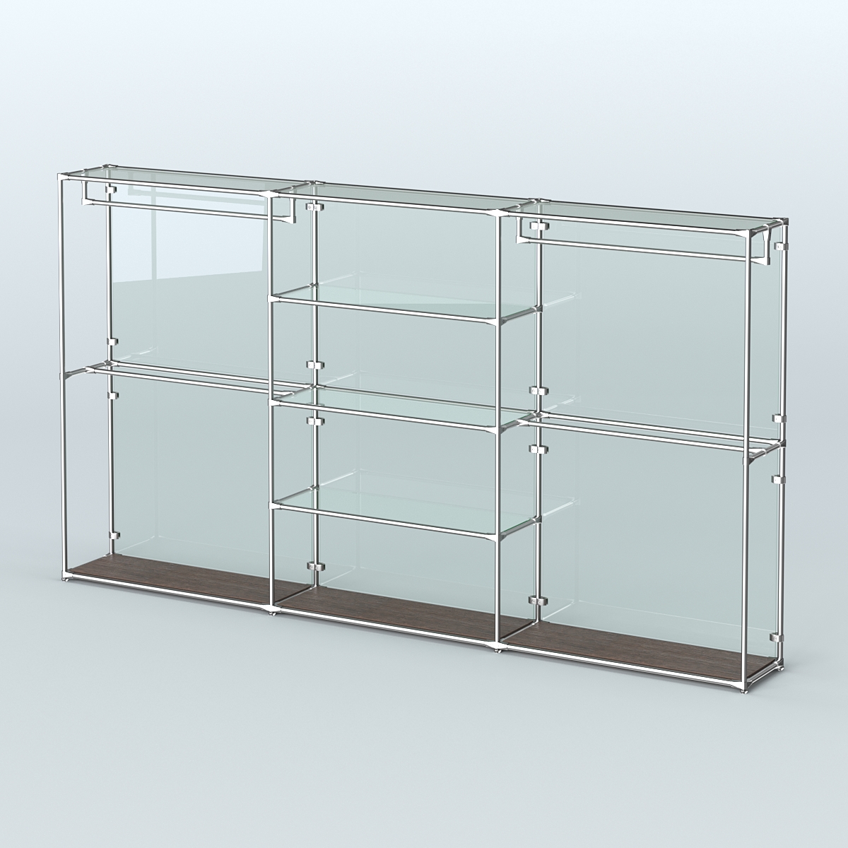 Торговая система ХРОМ (задняя стенка - стекло) 3600 мм с прозрачными полками и поручнями №2 Дуб Венге