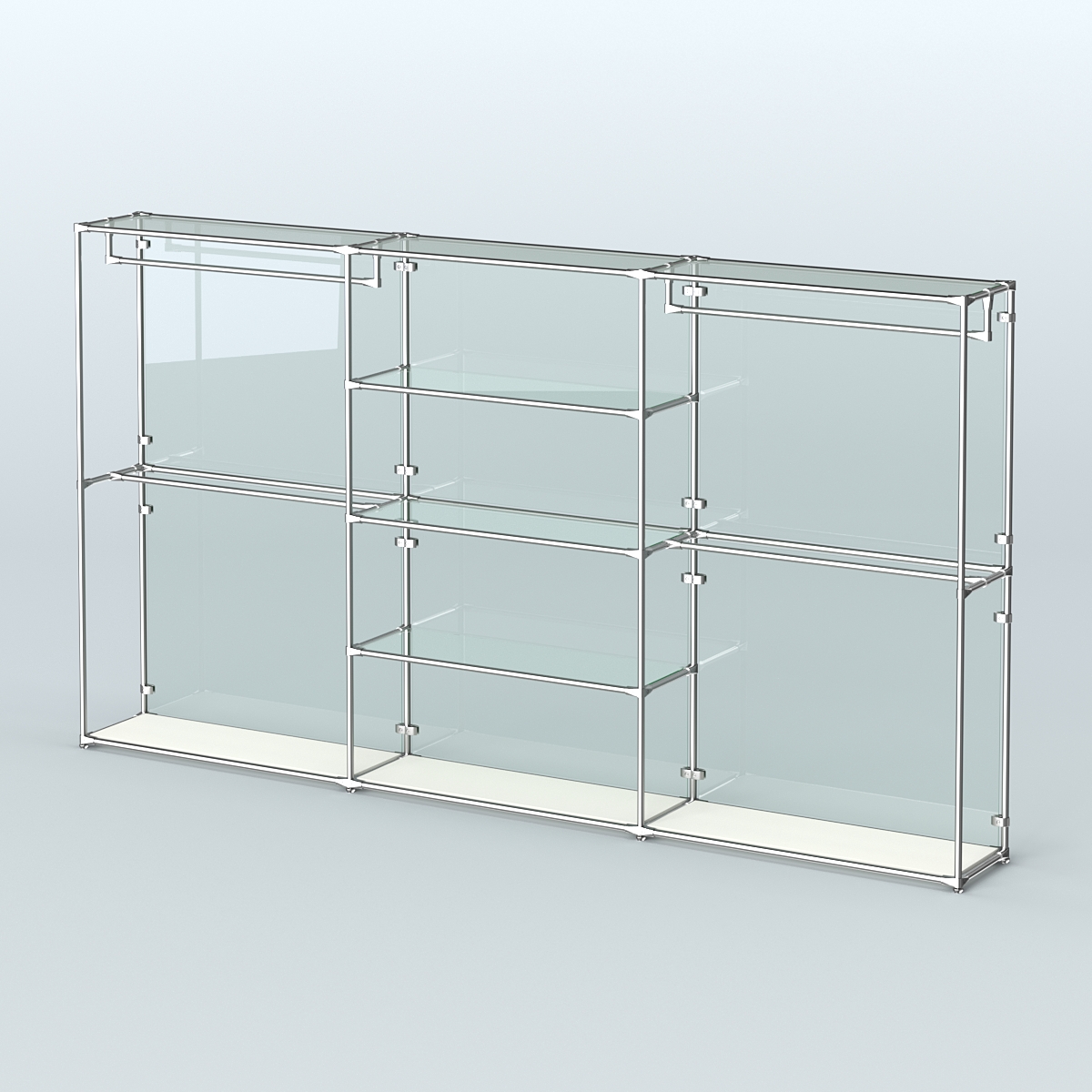 Торговая система ХРОМ (задняя стенка - стекло) 3600 мм с прозрачными полками и поручнями №2 Белый
