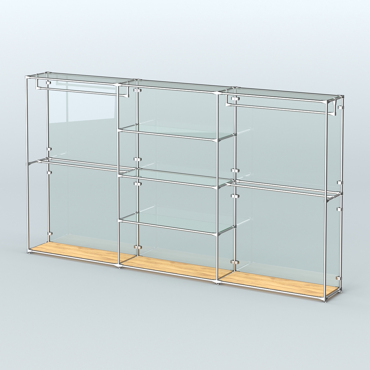 Торговая система ХРОМ (задняя стенка - стекло) 3600 мм с прозрачными полками и поручнями №2 Дуб Золотистый