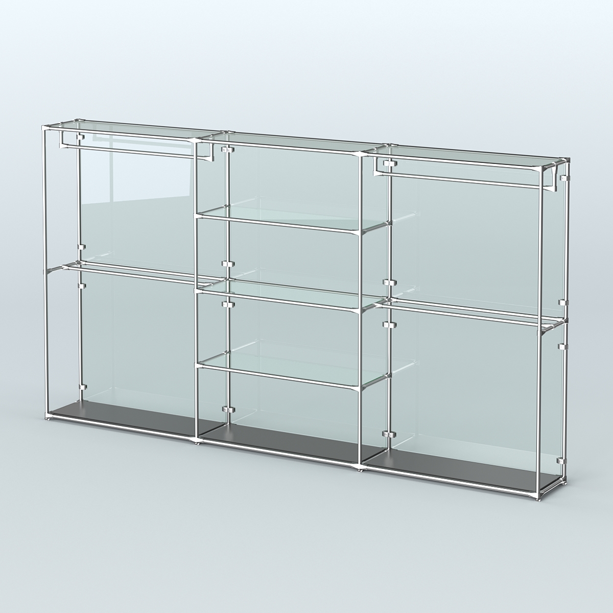 Торговая система ХРОМ (задняя стенка - стекло) 3600 мм с прозрачными полками и поручнями №2 Черный