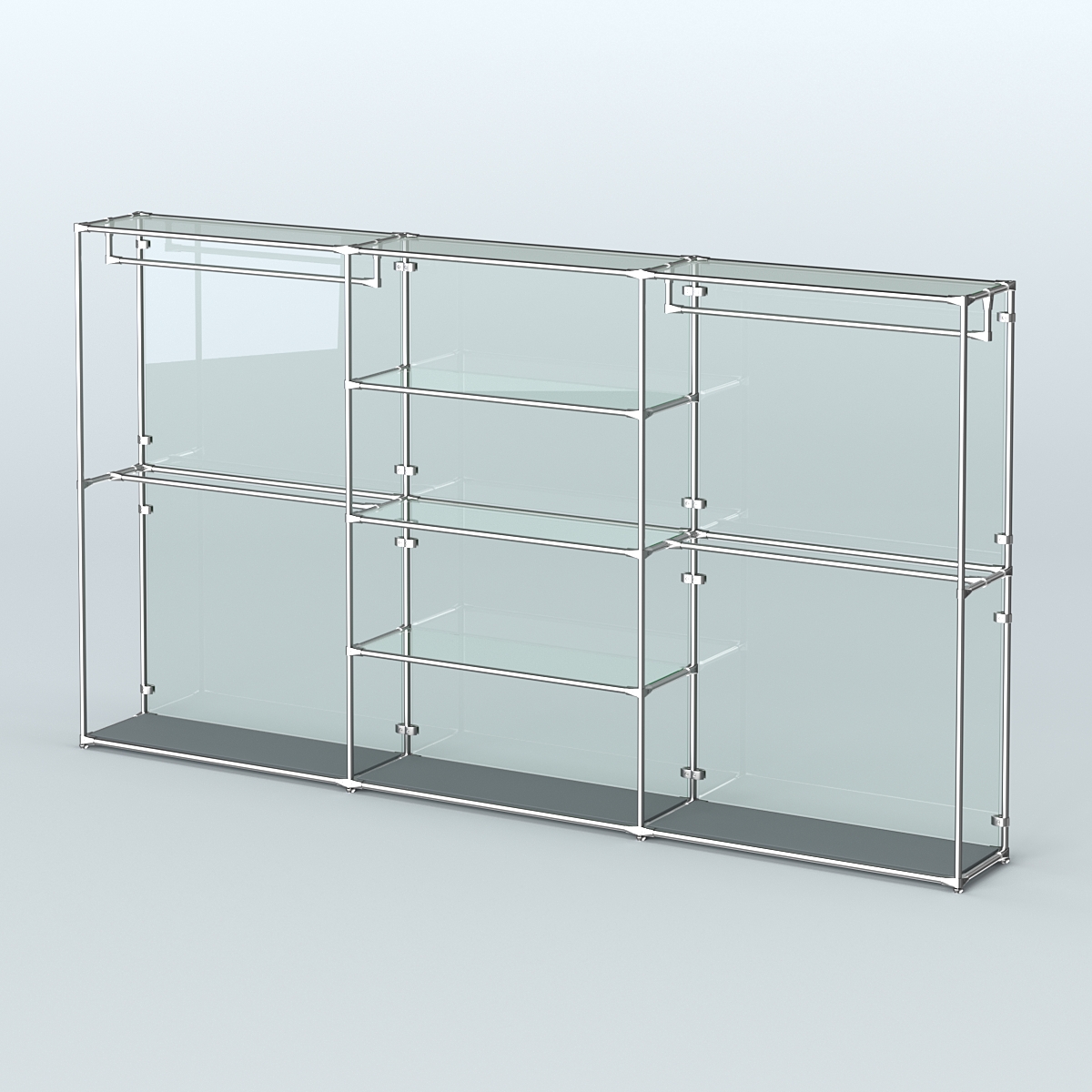 Торговая система ХРОМ (задняя стенка - стекло) 3600 мм с прозрачными полками и поручнями №2 Темно-Серый