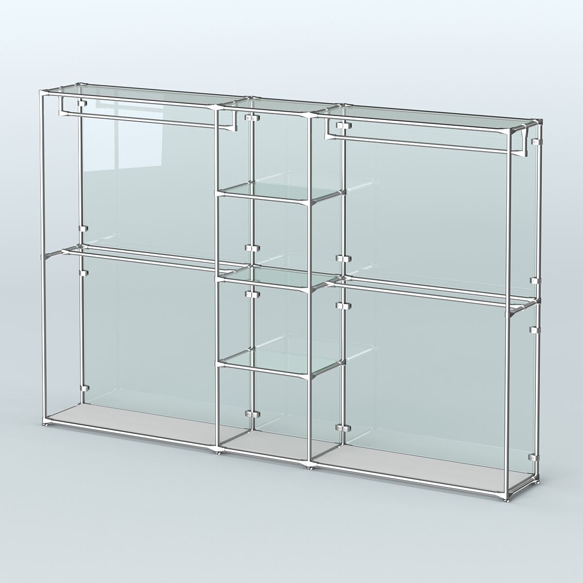 Торговая система ХРОМ (задняя стенка - стекло) 3030 мм с прозрачными полками и поручнями №4 Серый