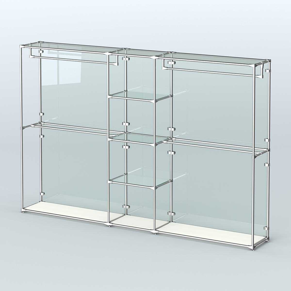 Торговая система ХРОМ (задняя стенка - стекло) 3030 мм с прозрачными полками и поручнями №4 Белый