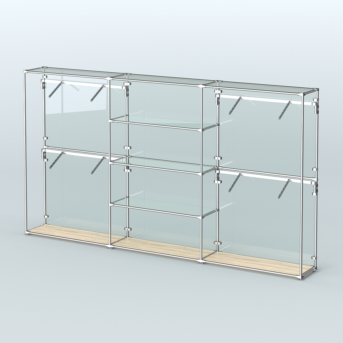 Торговая система ХРОМ (задняя стенка - стекло) 3600 мм с прозрачными полками и поручнями №5 Дуб Сонома