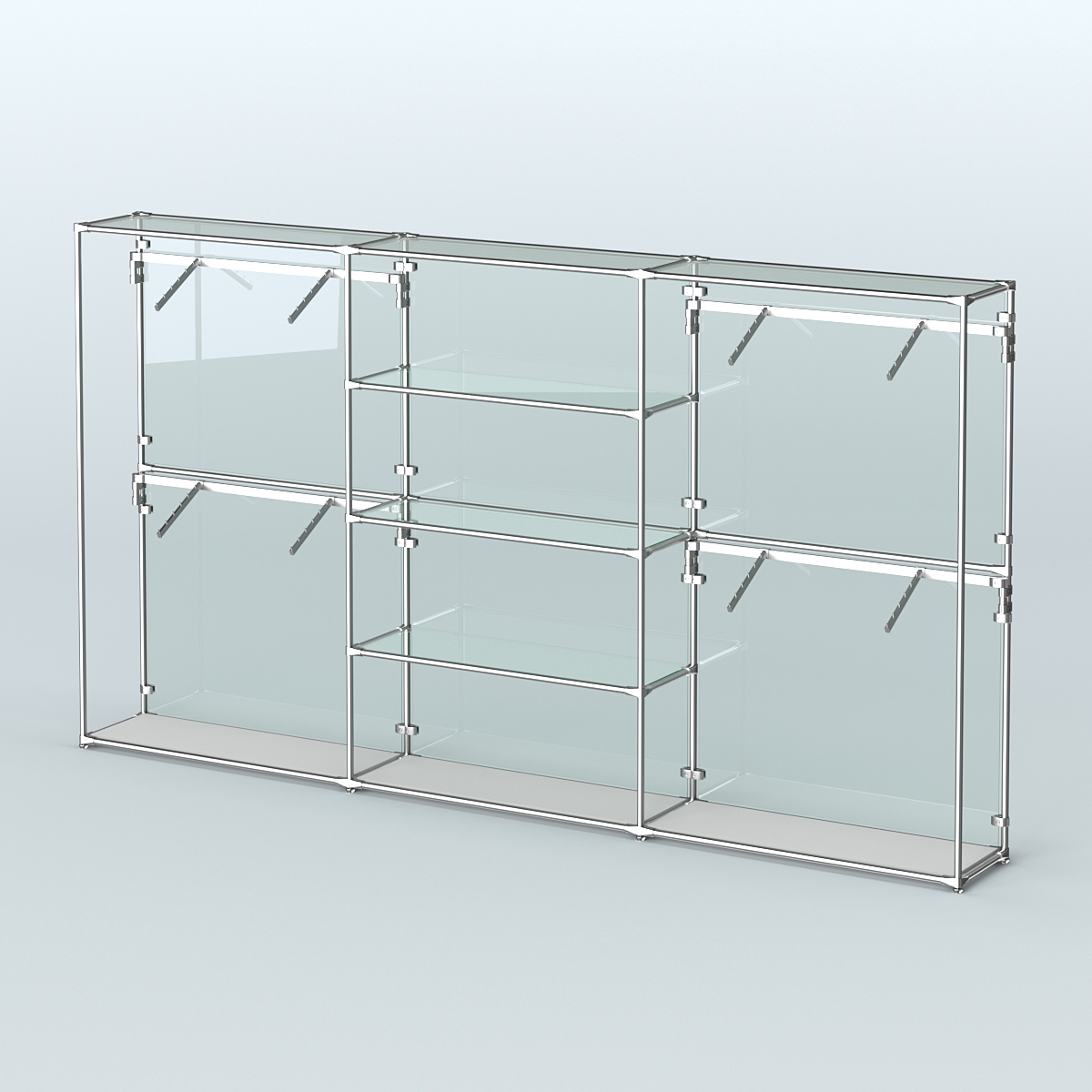 Торговая система ХРОМ (задняя стенка - стекло) 3600 мм с прозрачными полками и поручнями №5 Серый