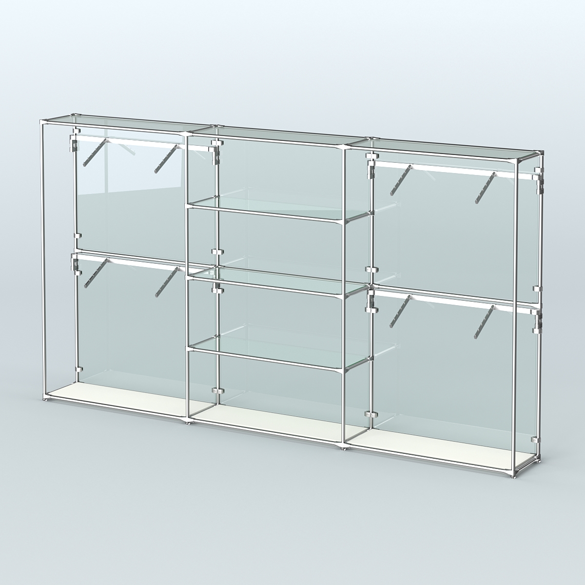 Торговая система ХРОМ (задняя стенка - стекло) 3600 мм с прозрачными полками и поручнями №5 Белый
