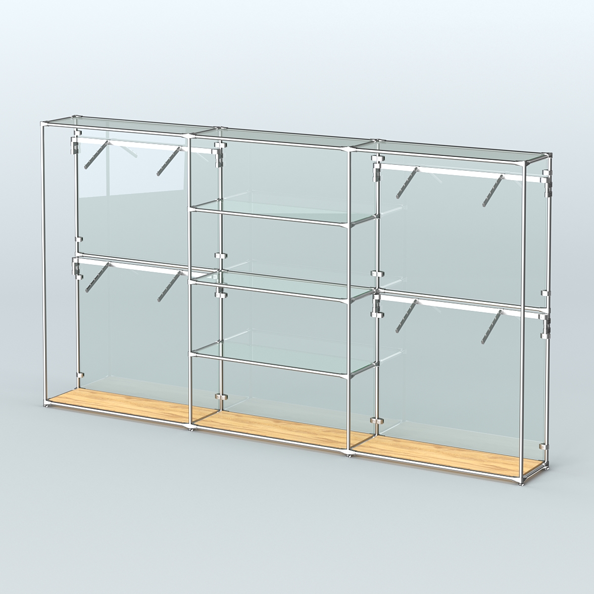 Торговая система ХРОМ (задняя стенка - стекло) 3600 мм с прозрачными полками и поручнями №5 Дуб Золотистый