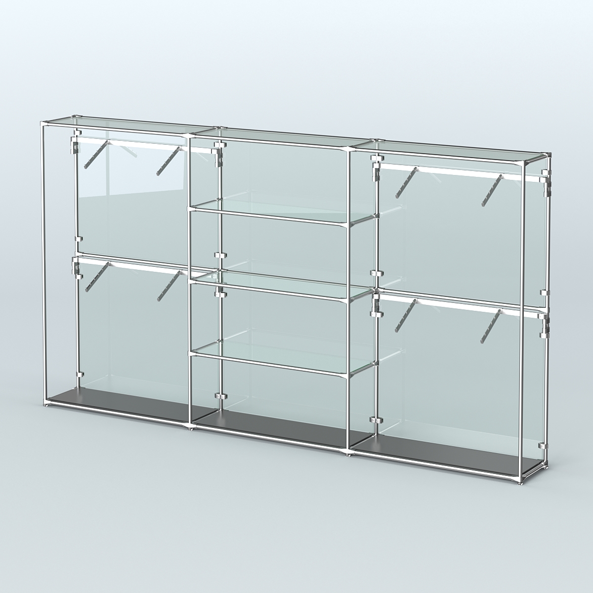 Торговая система ХРОМ (задняя стенка - стекло) 3600 мм с прозрачными полками и поручнями №5 Черный