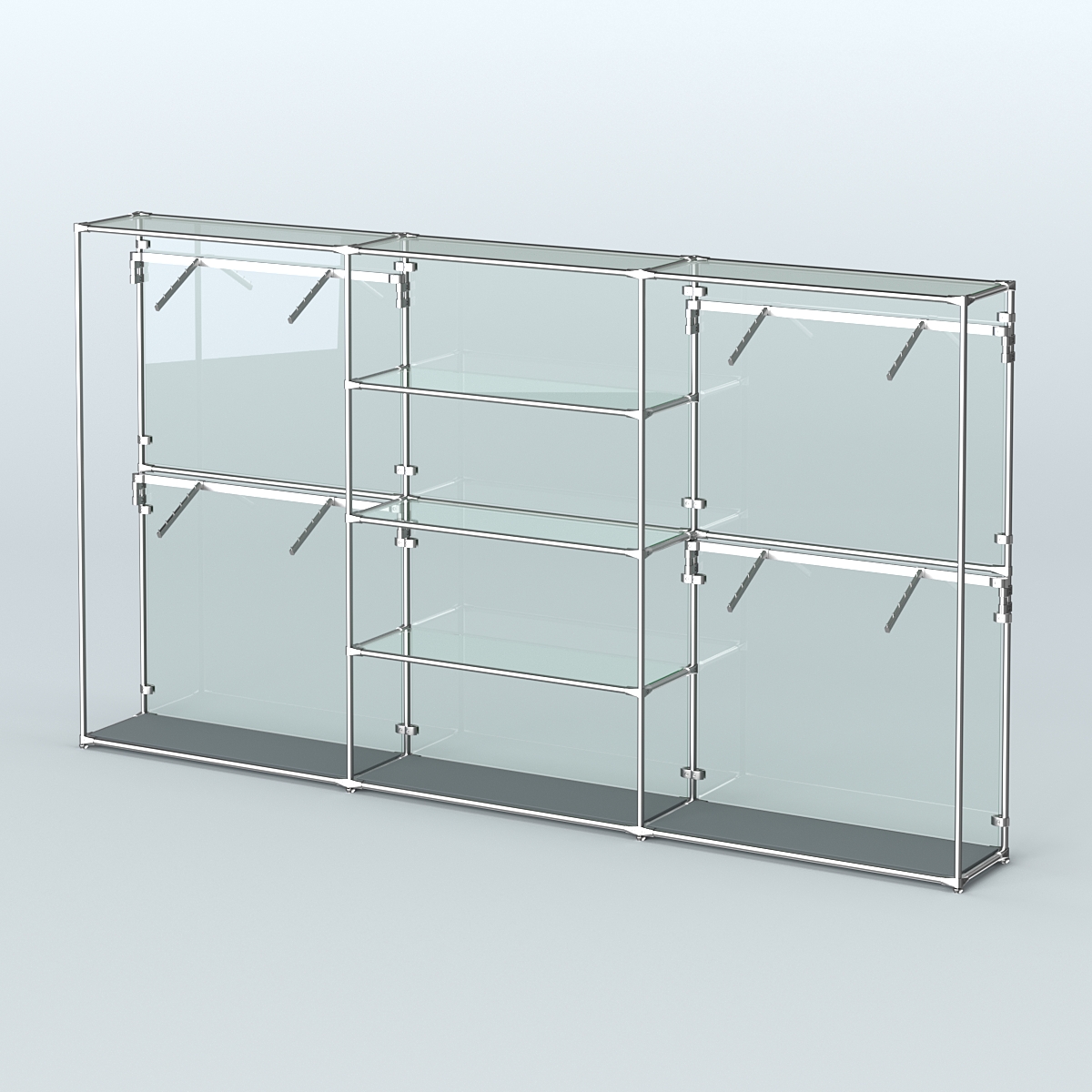 Торговая система ХРОМ (задняя стенка - стекло) 3600 мм с прозрачными полками и поручнями №5 Темно-Серый