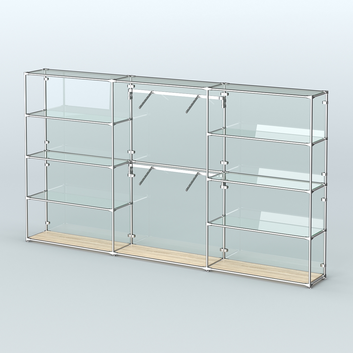 Торговая система ХРОМ (задняя стенка - стекло) 3600 мм с прозрачными полками и поручнями №6 Дуб Сонома