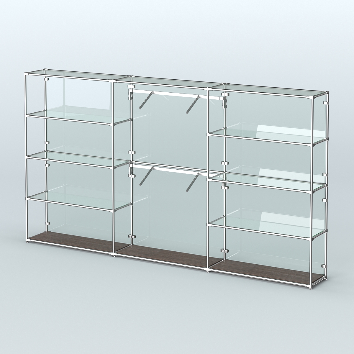 Торговая система ХРОМ (задняя стенка - стекло) 3600 мм с прозрачными полками и поручнями №6 Дуб Венге