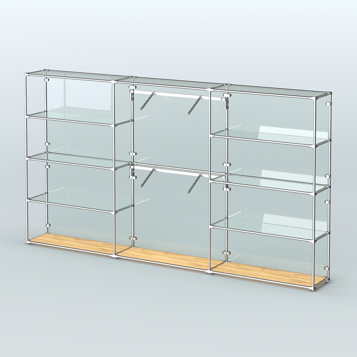 Торговая система ХРОМ (задняя стенка - стекло) 3600 мм с прозрачными полками и поручнями №6 Дуб Золотистый