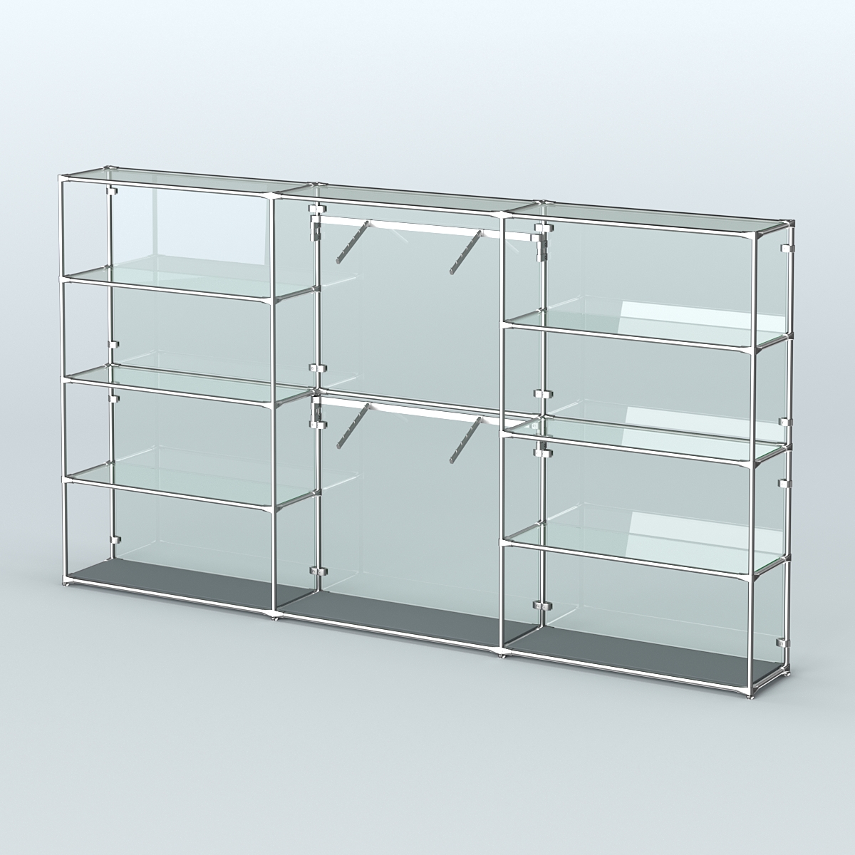 Торговая система ХРОМ (задняя стенка - стекло) 3600 мм с прозрачными полками и поручнями №6 Темно-Серый