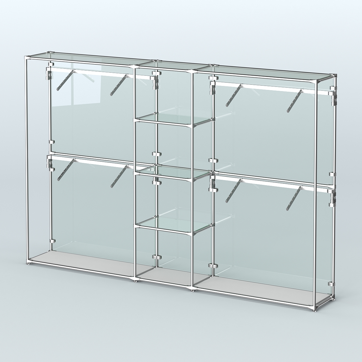 Торговая система ХРОМ (задняя стенка - стекло) 3030 мм с прозрачными полками и поручнями №8 Серый