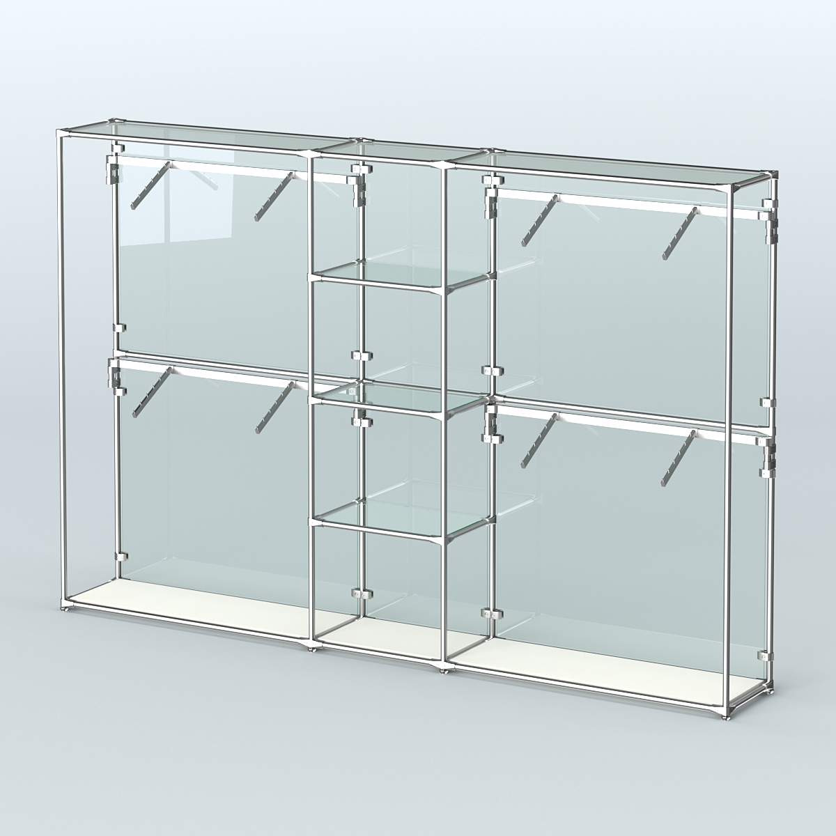 Торговая система ХРОМ (задняя стенка - стекло) 3030 мм с прозрачными полками и поручнями №8 Белый