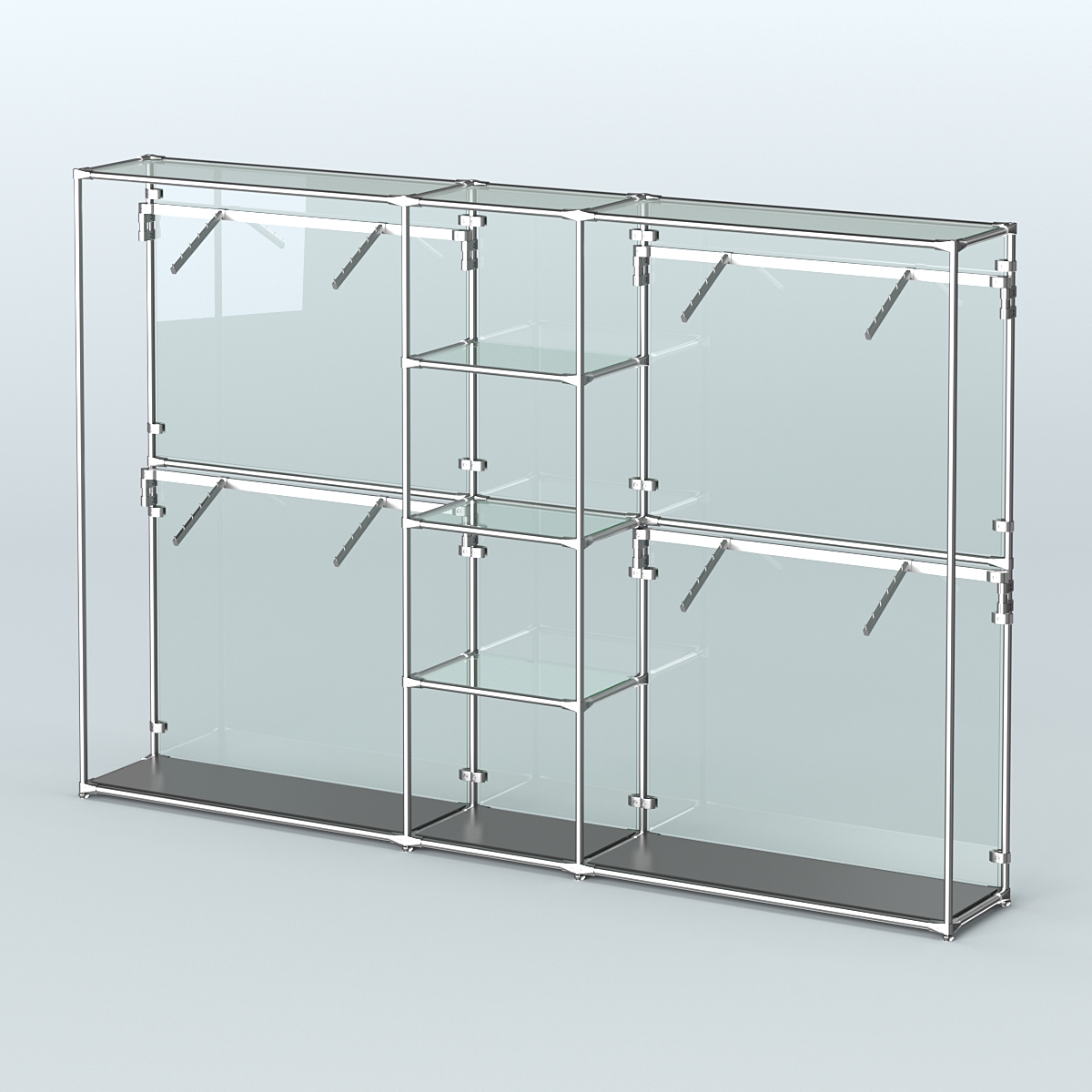 Торговая система ХРОМ (задняя стенка - стекло) 3030 мм с прозрачными полками и поручнями №8 Черный