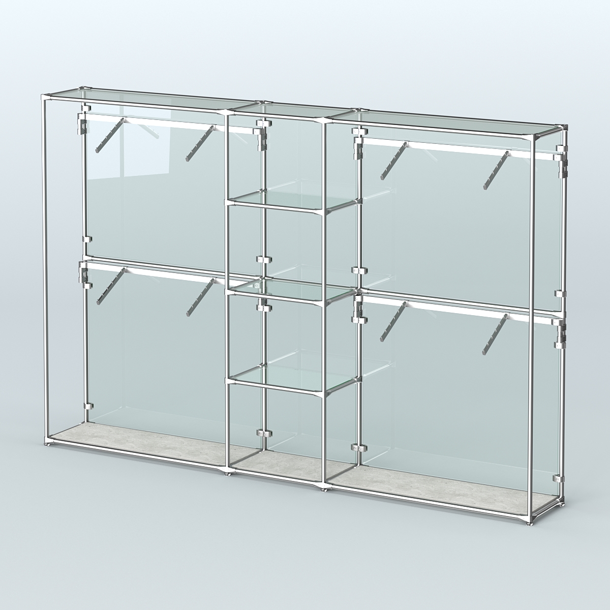 Торговая система ХРОМ (задняя стенка - стекло) 3030 мм с прозрачными полками и поручнями №8 Метрополитан Грей