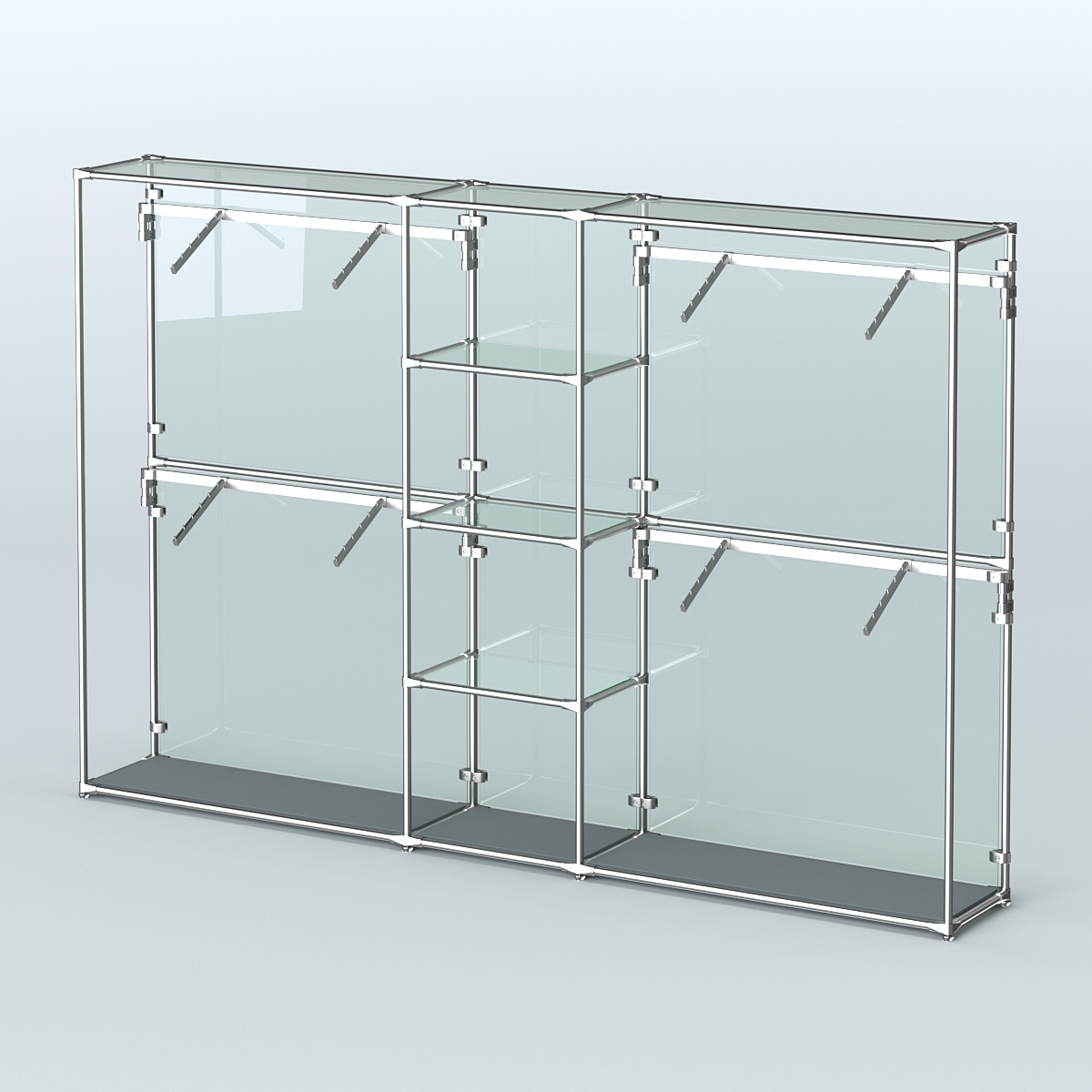 Торговая система ХРОМ (задняя стенка - стекло) 3030 мм с прозрачными полками и поручнями №8 Темно-Серый