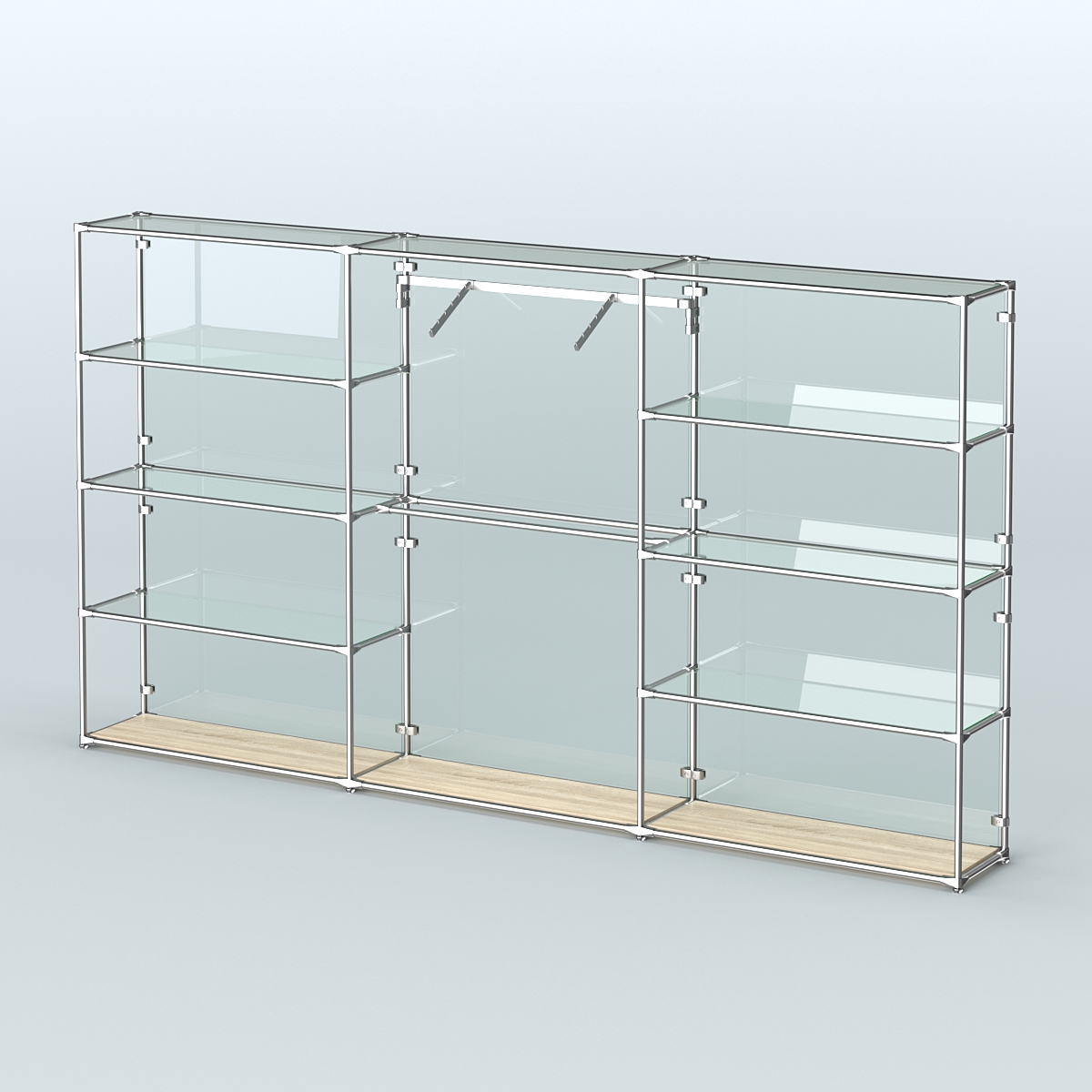 Торговая система ХРОМ (задняя стенка - стекло) 3600 мм с прозрачными полками и поручнями №9 Дуб Сонома