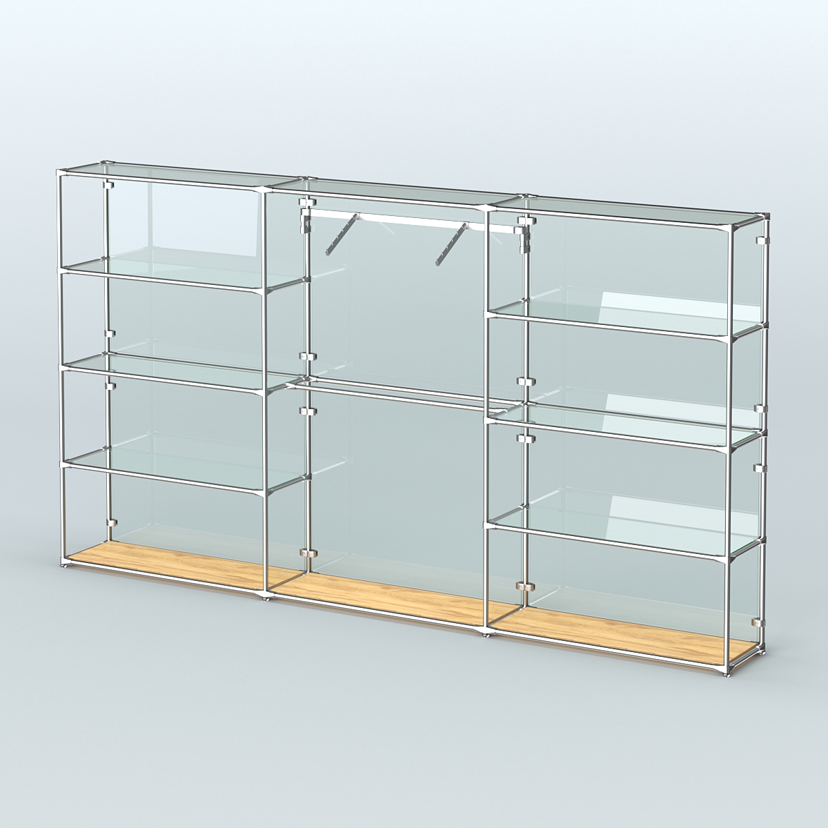 Торговая система ХРОМ (задняя стенка - стекло) 3600 мм с прозрачными полками и поручнями №9 Дуб Золотистый