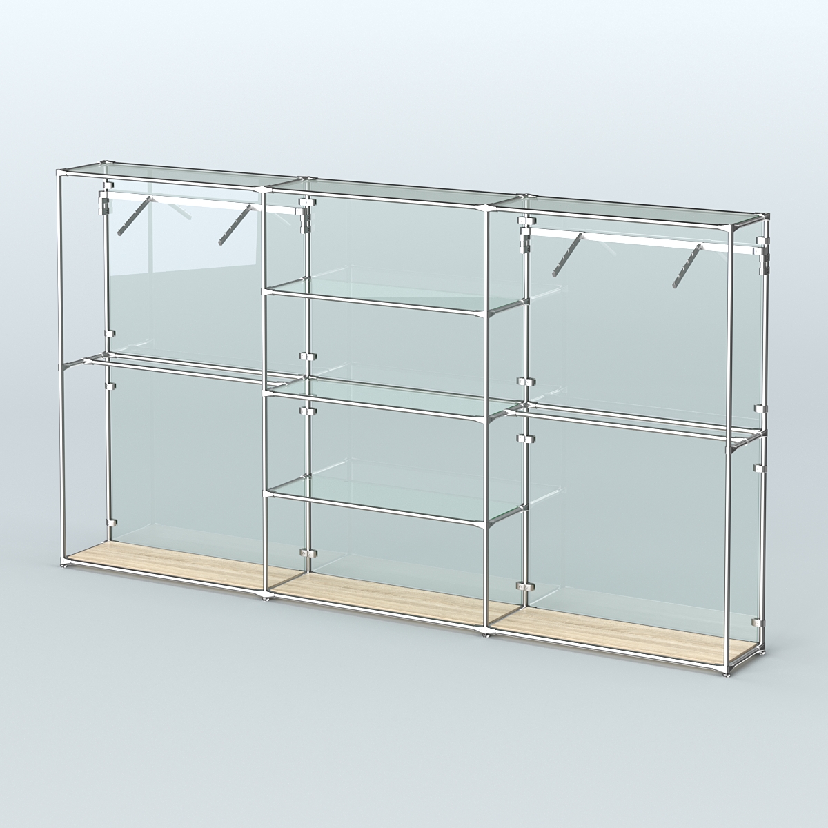 Торговая система ХРОМ (задняя стенка - стекло) 3600 мм с прозрачными полками и поручнями №10 Дуб Сонома