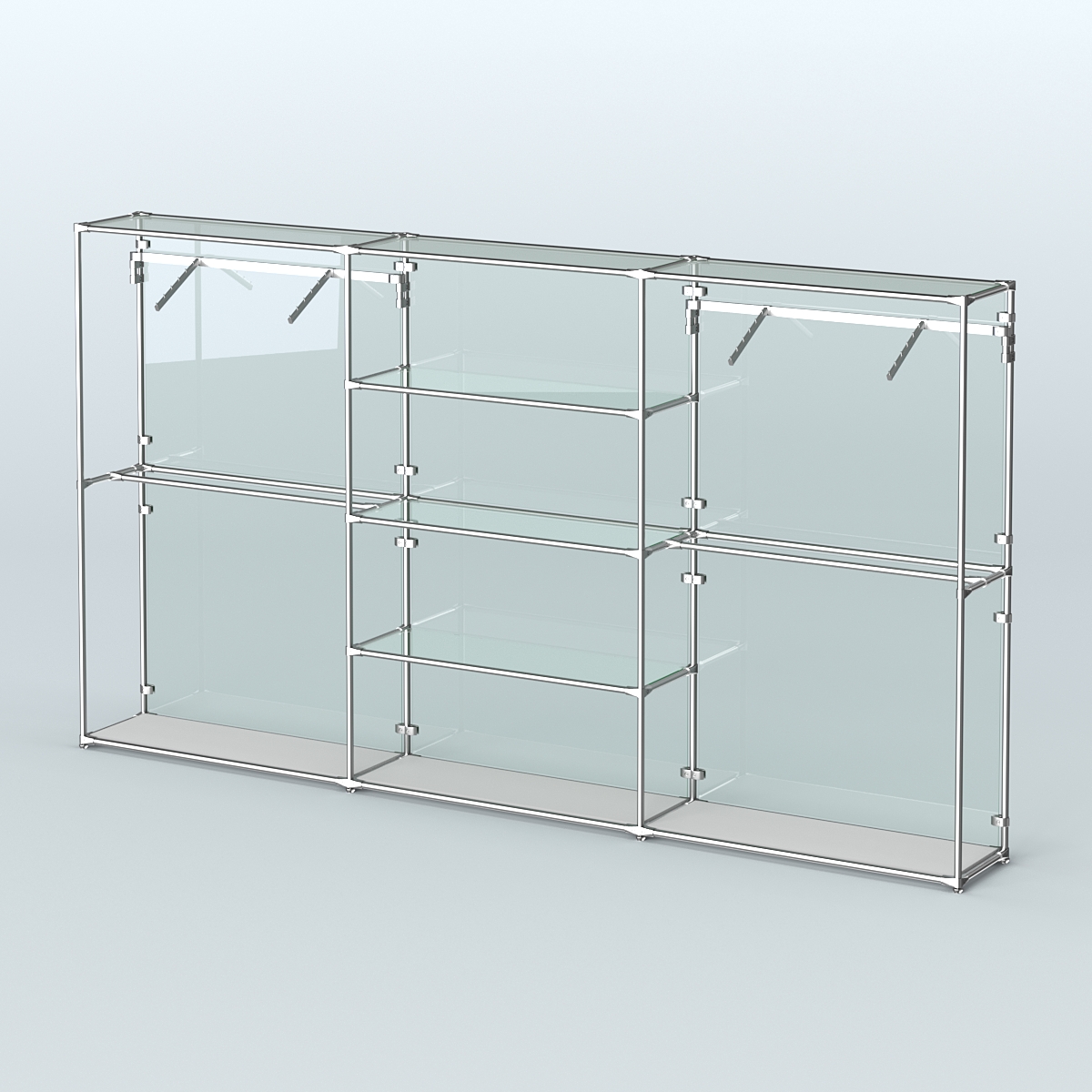 Торговая система ХРОМ (задняя стенка - стекло) 3600 мм с прозрачными полками и поручнями №10 Серый