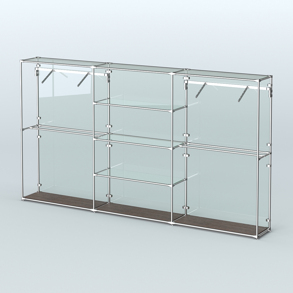 Торговая система ХРОМ (задняя стенка - стекло) 3600 мм с прозрачными полками и поручнями №10 Дуб Венге