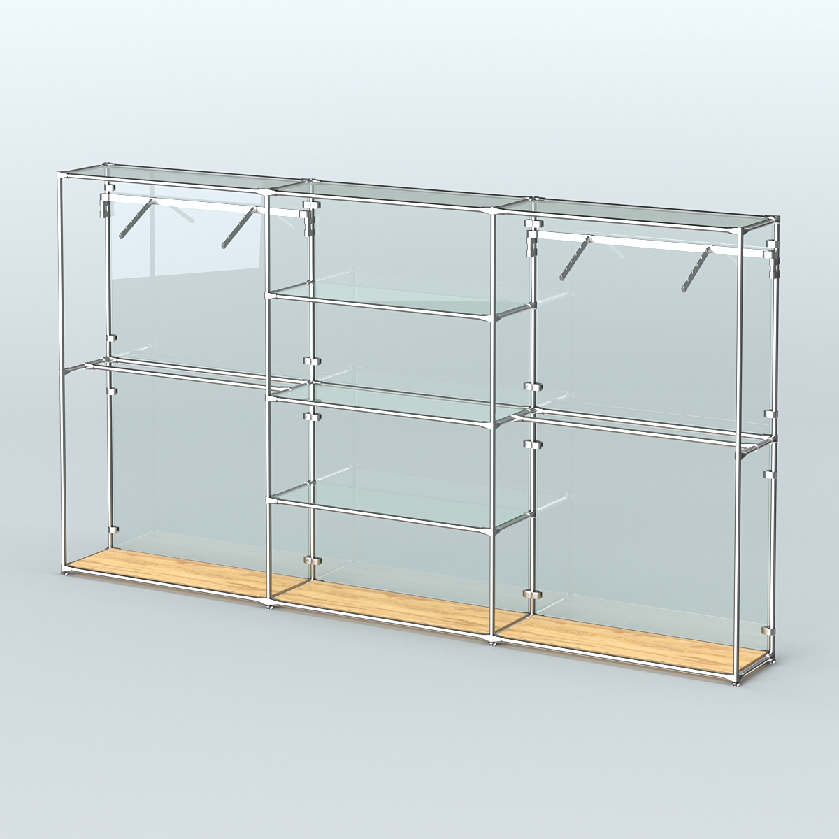 Торговая система ХРОМ (задняя стенка - стекло) 3600 мм с прозрачными полками и поручнями №10 Дуб Золотистый