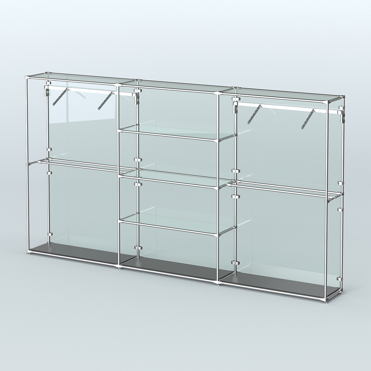 Торговая система ХРОМ (задняя стенка - стекло) 3600 мм с прозрачными полками и поручнями №10 Черный