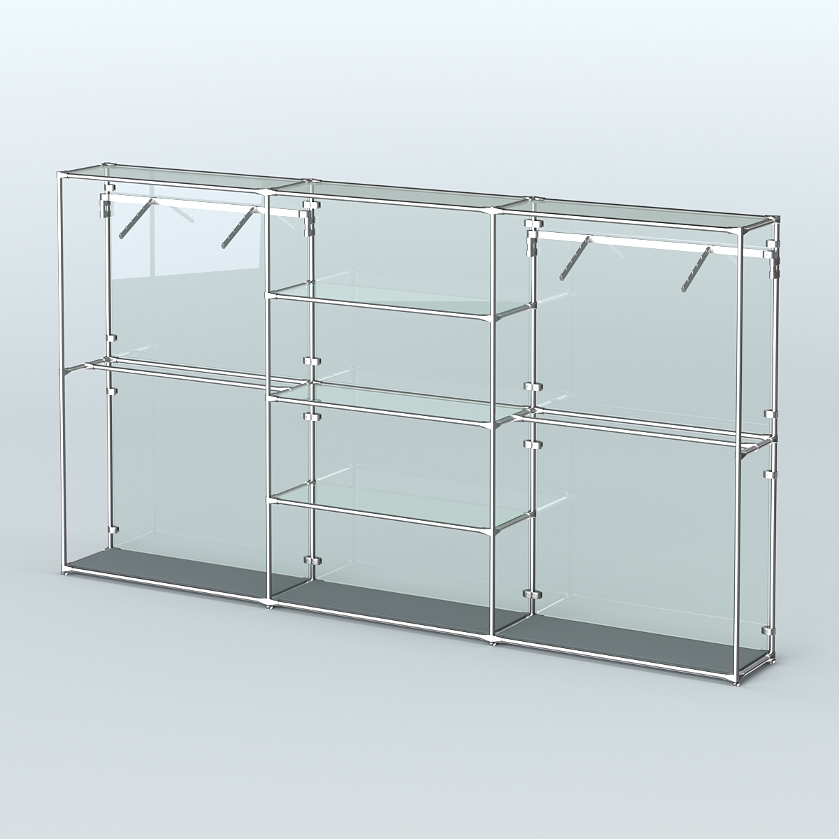 Торговая система ХРОМ (задняя стенка - стекло) 3600 мм с прозрачными полками и поручнями №10 Темно-Серый