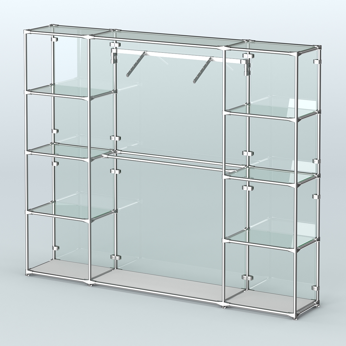 Торговая система ХРОМ (задняя стенка - стекло) 2430 мм с прозрачными полками и поручнями №11 Серый