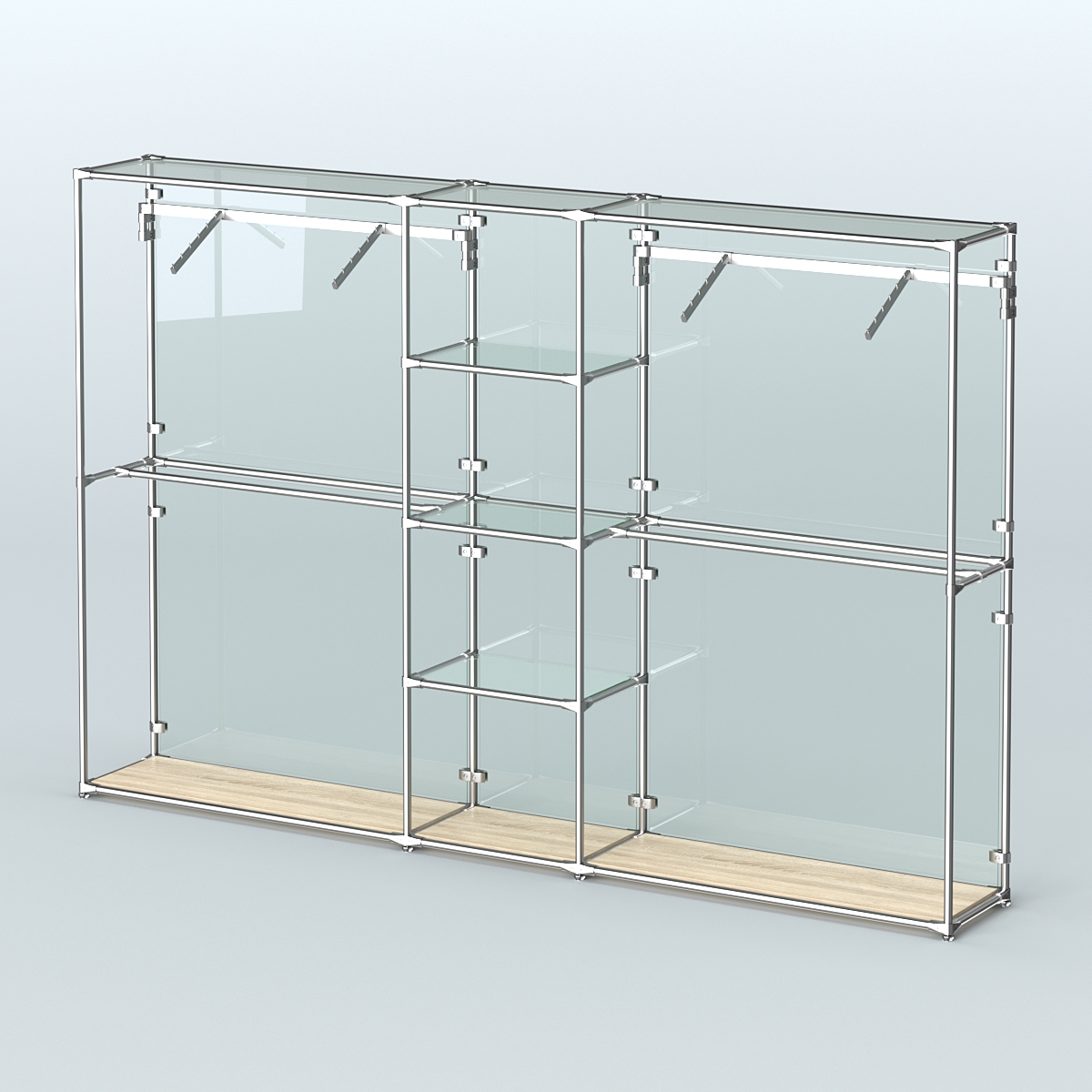 Торговая система ХРОМ (задняя стенка - стекло) 3030 мм с прозрачными полками и поручнями №12 Дуб Сонома