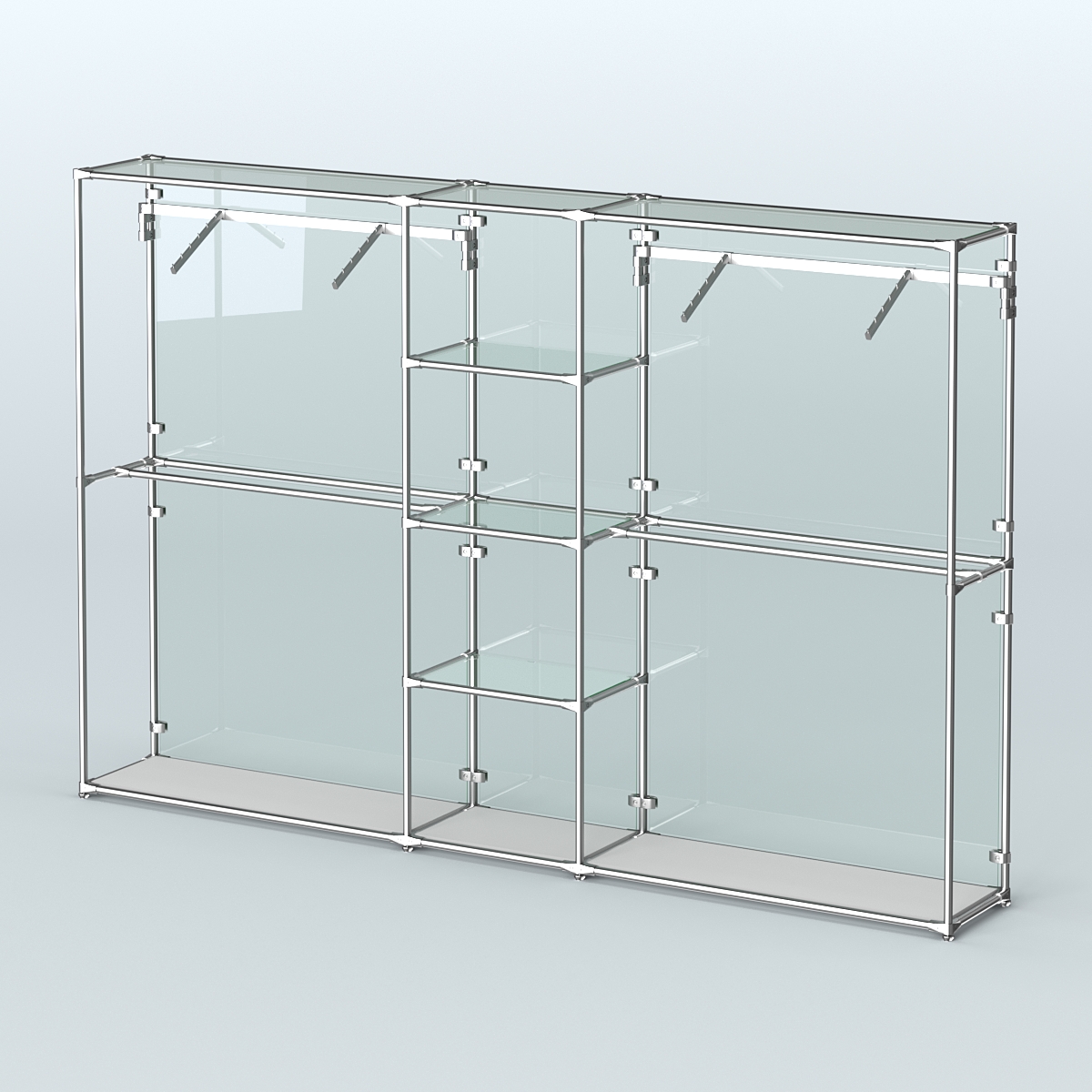 Торговая система ХРОМ (задняя стенка - стекло) 3030 мм с прозрачными полками и поручнями №12 Серый