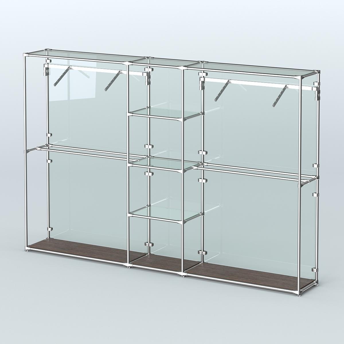 Торговая система ХРОМ (задняя стенка - стекло) 3030 мм с прозрачными полками и поручнями №12 Дуб Венге